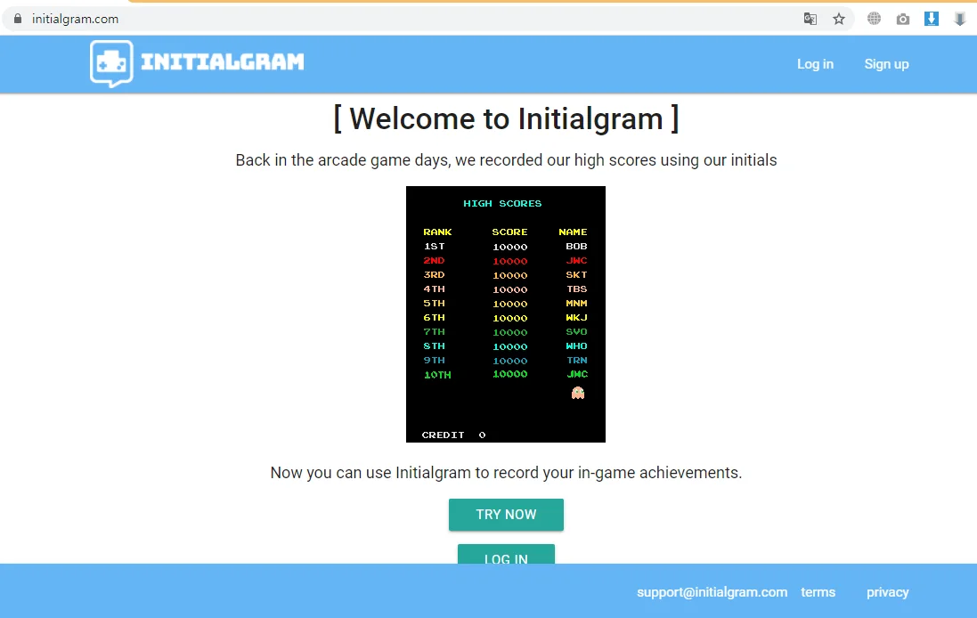 Initialgram sign-in screen